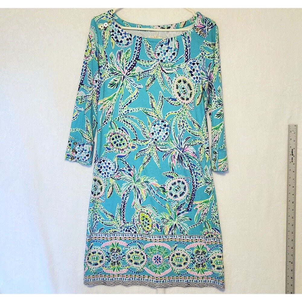 Lilly Pulitzer Women's S Sophie Dress Bermuda Blue Turtle UPF 50+ 002176